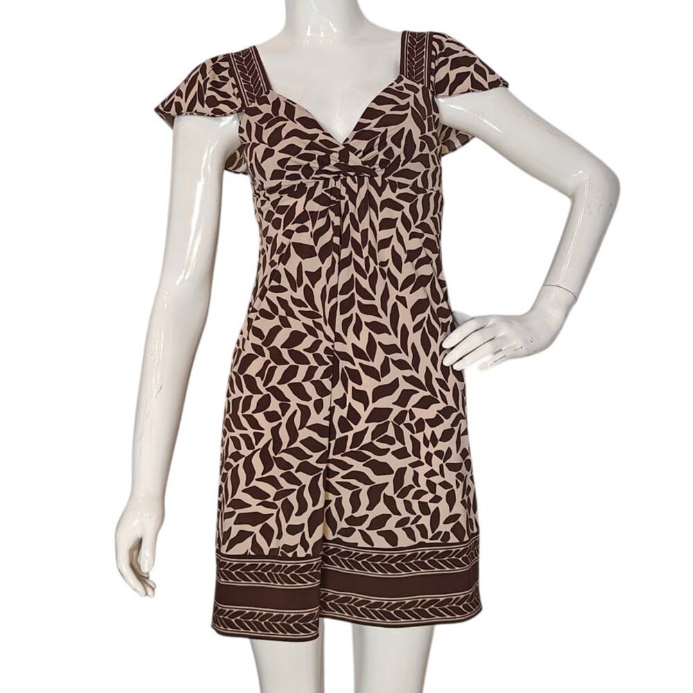 BCBGMaxAzria Petite Brown Print Mini Dress Off Shoulder Boho XS P